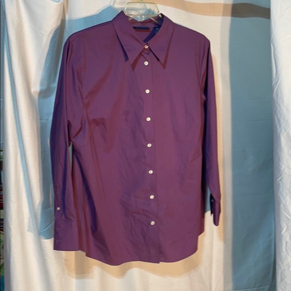 Karen Scott 2x purple blouse w/shape euc